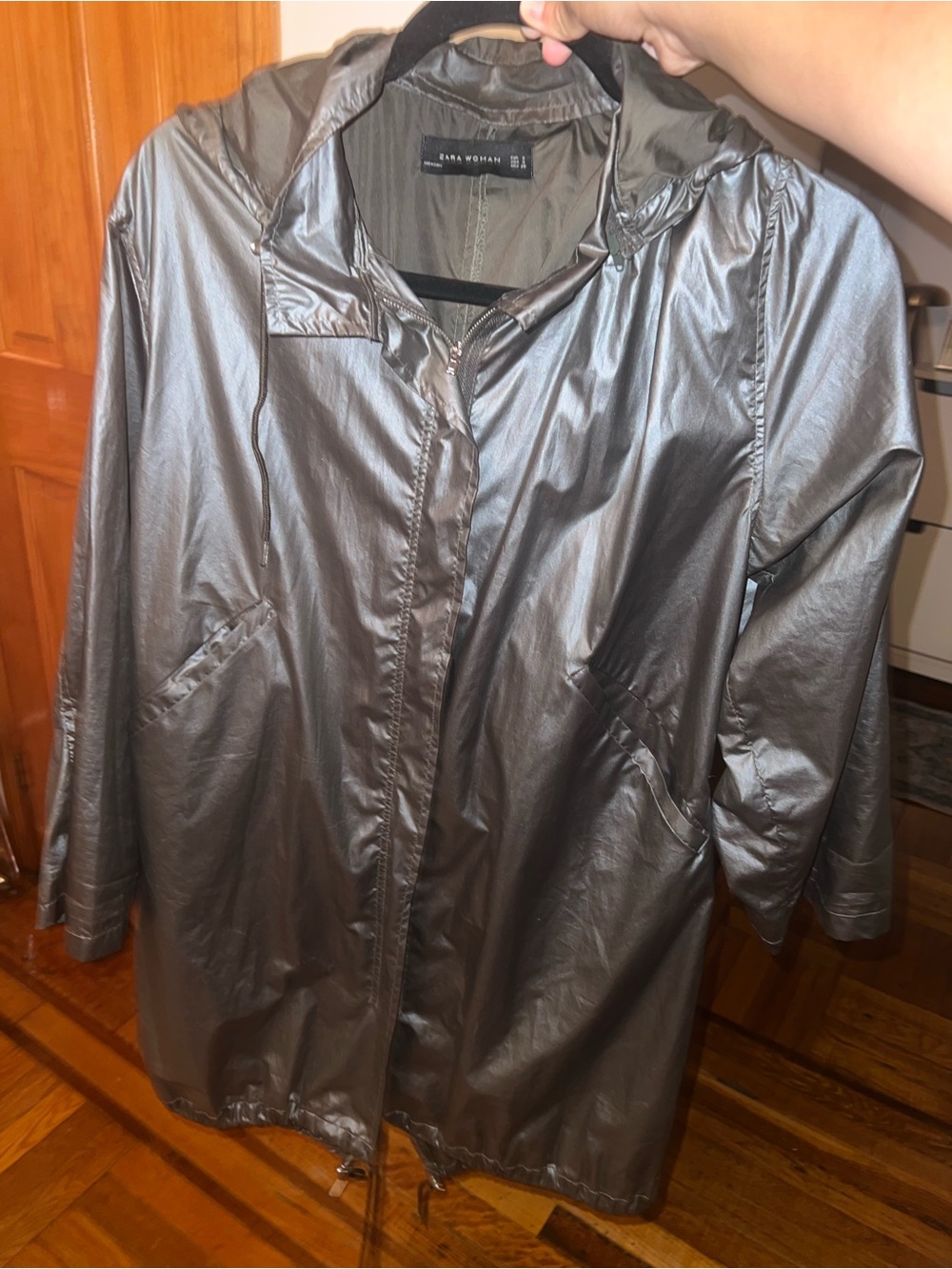 Zara Silver Hooded Trench Coat